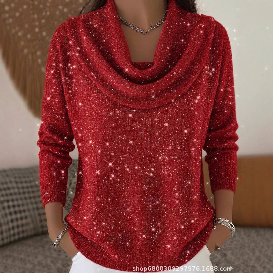 Winter Clothing Taiwan - Suéter de Tricô com Lantejoulas para