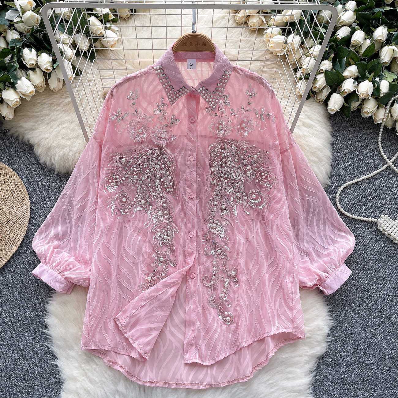 Quality Winter Clothing - Botão Brilhante Camisa das mulheres Primavera