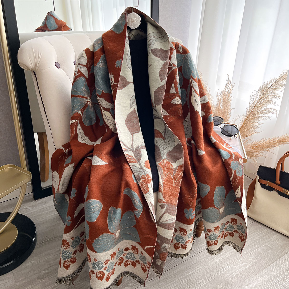Cashmere Scarf Wrap - Mulheres engrossar luxo inverno paisley dupla