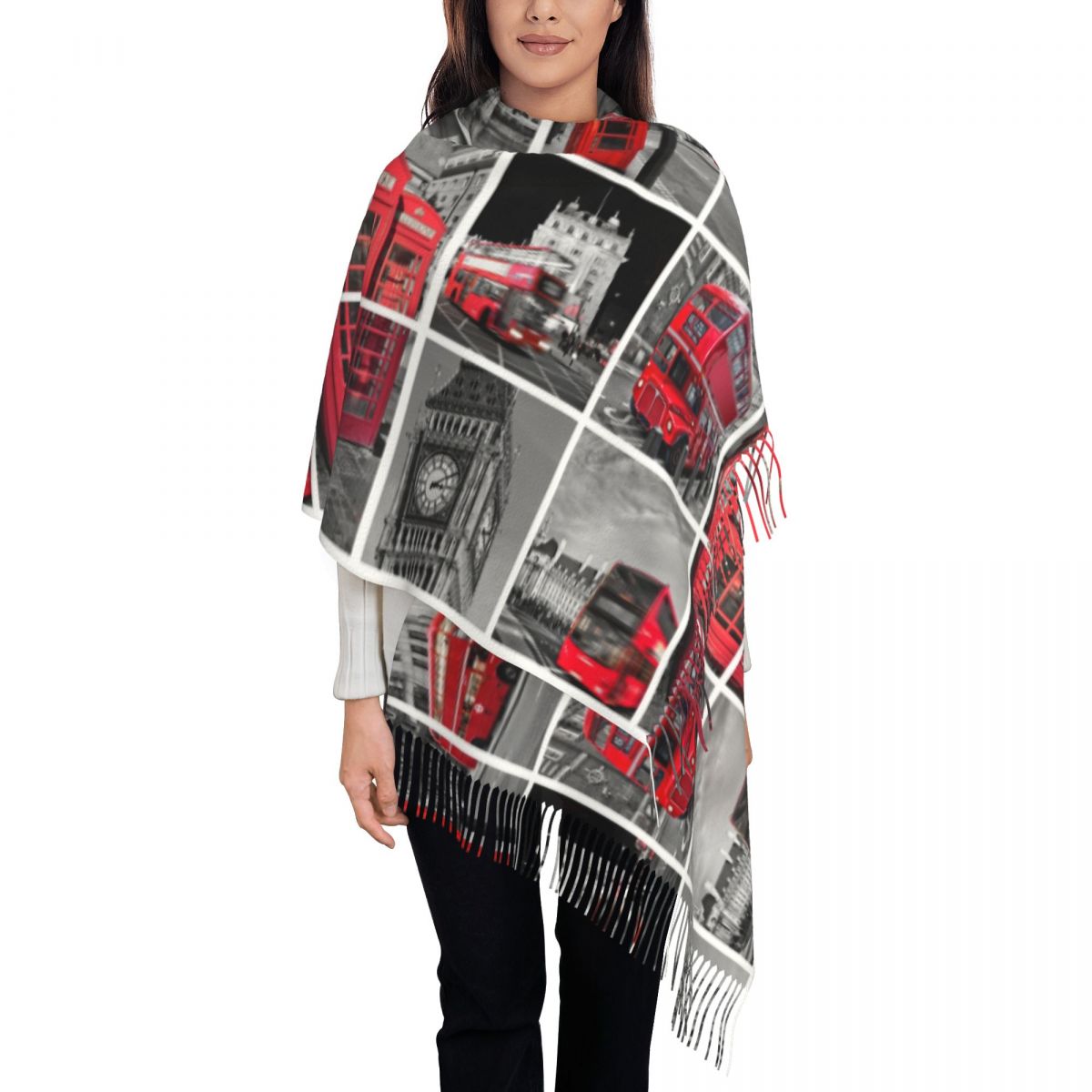 Cashmere Scarf Wrap - Lenço feminino com borla tão britânico