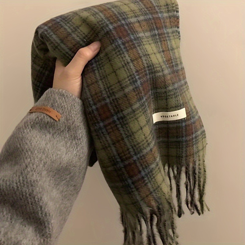 Vintage verde xadrez borla cac - Cashmere Scarf Wrap avaliação e preço