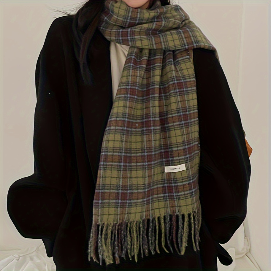 Vintage verde xadrez borla cac - Cashmere Scarf Wrap avaliação e preço