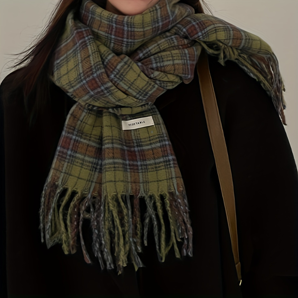 Vintage verde xadrez borla cac - Cashmere Scarf Wrap avaliação e preço