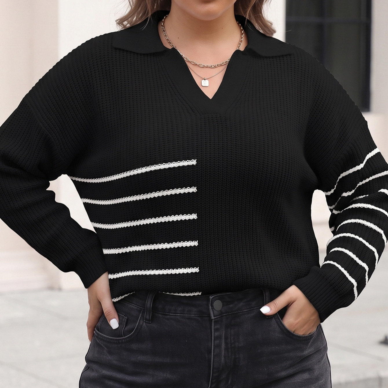 Camiseta de Tricô Casual Femin - Winter Clothing For Plus Size Women avaliação e preço