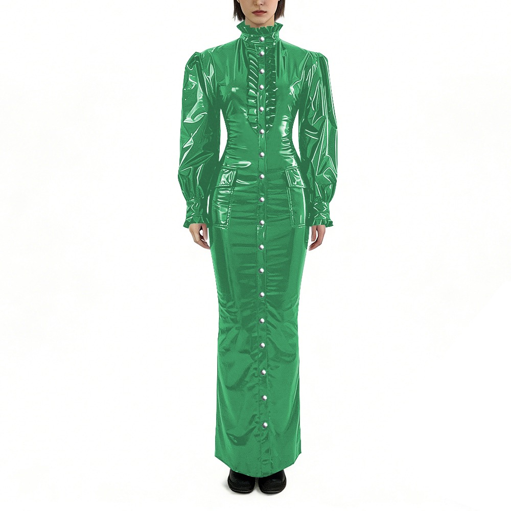 Vestido Longo de PVC Brilhante - Winter Clothing For Plus Size Women avaliação e preço