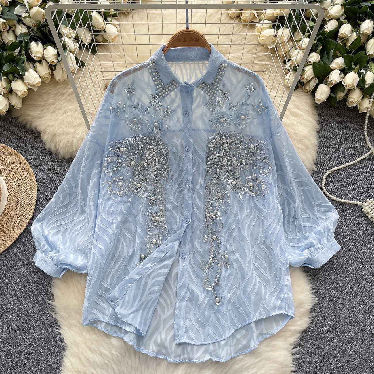 Botão Brilhante Camisa das mul - Quality Winter Clothing avaliação e preço