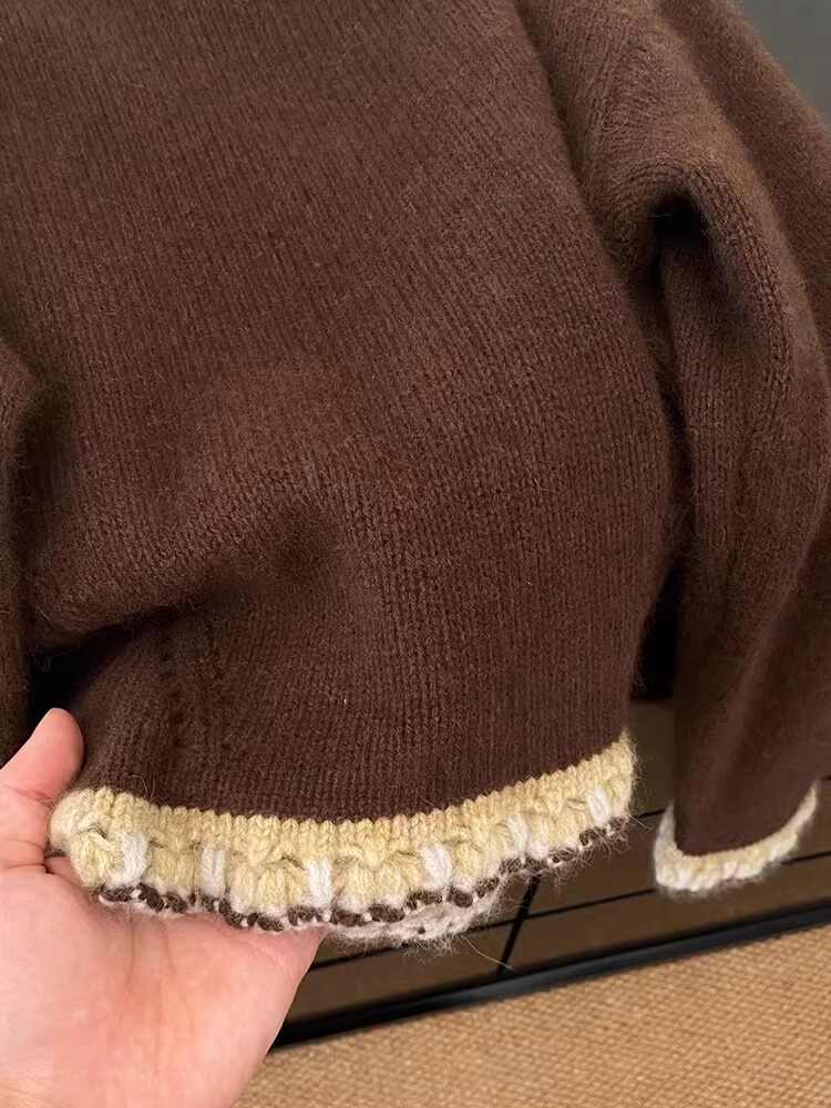 Feminino marrom retalhos pulôv - Winter Clothing Factory Outlet avaliação e preço