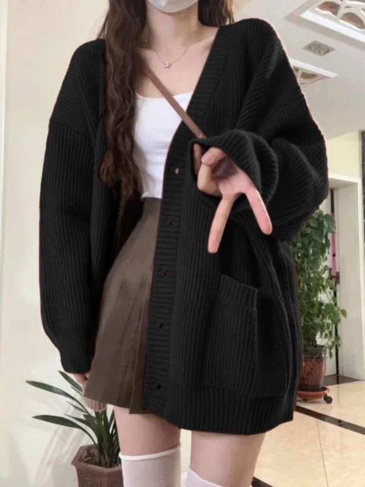 Cardigan solto feminino manga  - Wool Blend Coat avaliação e preço