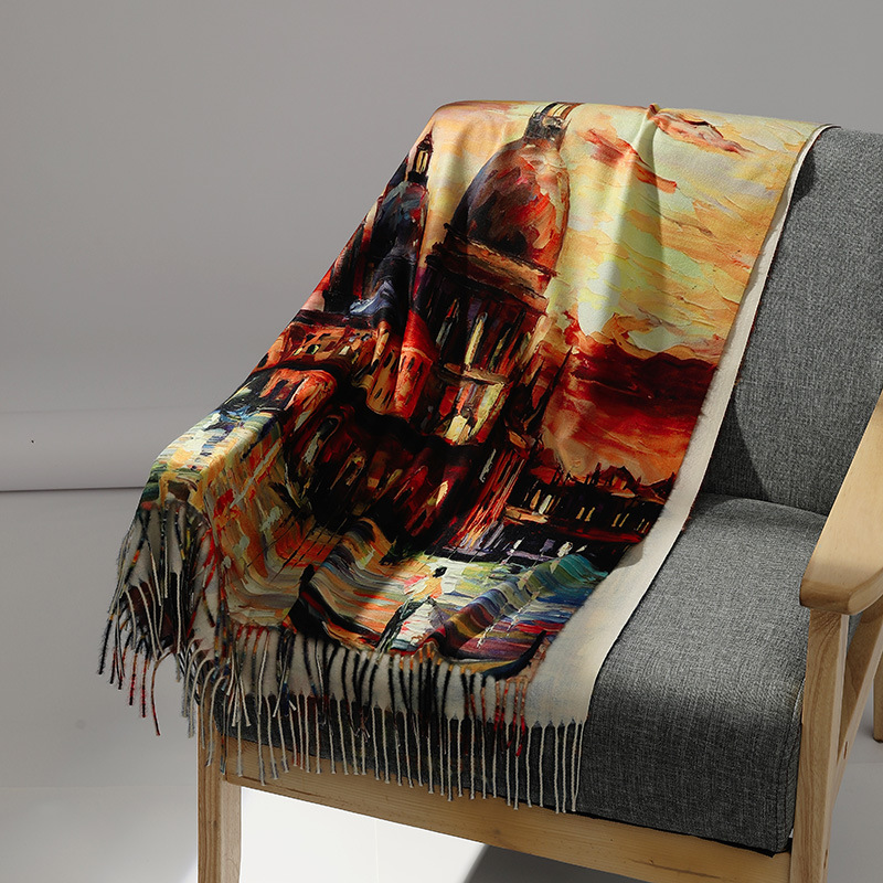 Marca de luxo pintura a óleo c - Cashmere Scarf Wrap avaliação e preço